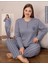 Kadın Pamuklu Düğme Yaka Raporlu Interlok Battal Pijama Takımı 05131 - 1 Adet 3