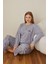Kadın Pamuklu Düğme Yaka Raporlu Interlok Battal Pijama Takımı 05102 - 1 Adet 2