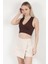 Kadın V Yaka Kalın Askılı Dokulu Crop Body Kahverengi - MS0000311 1
