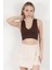 Kadın V Yaka Kalın Askılı Dokulu Crop Body Kahverengi - MS0000311 2