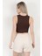 Kadın V Yaka Kalın Askılı Dokulu Crop Body Kahverengi - MS0000311 3