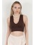 Kadın V Yaka Kalın Askılı Dokulu Crop Body Kahverengi - MS0000311 5