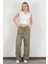 Kadın Beli Lastikli Bağcıklı Bol Paça Pantolon Haki - 4707 1