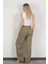 Kadın Beli Lastikli Bağcıklı Bol Paça Pantolon Haki - 4707 3