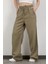 Kadın Beli Lastikli Bağcıklı Bol Paça Pantolon Haki - 4707 4