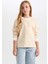 Kız Çocuk Relax Fit Bisiklet Yaka Çizgili Sweatshirt D6503A8NS 3