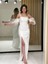 Beyaz Balon Kollu Krep İp Askılı Yırtmaç Detaylı Yeni Sezon Abiye Elbise Ht5044 5044 3