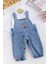 Kız Bebek Çiçek Nakışlı Pamuklu 2'li Denim Şık Kot Salopet Tulum Takım 1