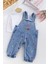 Kız Bebek Çiçek Nakışlı Pamuklu 2'li Denim Şık Kot Salopet Tulum Takım 2
