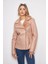 Kadın Pembe Deri Mont - 63 Cm, Deri, Içi Kürklü, Fermuarlı, Premium ve Lüks 2