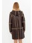Deri Kapüşonlu Oversize Kadın Kaban - Içi Kürklü - Koyu Kahverengi 90 Cm- 113422 3