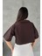 Kahverengi Fermuar Detaylı Crop Bluz 5