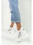 Beyaz Renk Gümüş Desenli Cilt Gizli Dolgu Topuk Kadın Sneakers 4