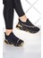 Maggie Siyah Streç Altın Zincirli Sneaker 1