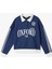 Polo Yaka Düğmeli Kolej Baskılı Şerit Detaylı Oversize Sweatshirt 1