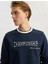Bisiklet Yaka Pamuk Karışımlı Şerit Detaylı Slogan Baskılı Sweatshirt 1