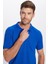 Erkek Slim Fit Dar Kesim Pamuklu Yumuşak Dokulu Serin Tutan Kumaş Düz Saks Mavi Polo Yaka Tişört 1