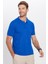 Erkek Slim Fit Dar Kesim Pamuklu Yumuşak Dokulu Serin Tutan Kumaş Düz Saks Mavi Polo Yaka Tişört 2