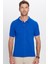 Erkek Slim Fit Dar Kesim Pamuklu Yumuşak Dokulu Serin Tutan Kumaş Düz Saks Mavi Polo Yaka Tişört 4