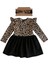 Kız Çocuk Leopar Desenli Uzun Kollu Fırfırlı Elbise Bandana Takım ELB-0059 5