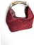 Hakiki Süet Deri Metal Tutma Saplı Bordo Renkli Kadın El ve Omuz Çantası 2