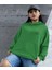 Kulağında Pembe Papatya Elleri ile Kalp Yapan Kara Kelem Emoji Kapüşonlu Sweatshirt Kadın 1