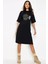 Grafitici Astronot Siyah Kısa Kol Diz Üstü Orta Boy Penye Elbise 1