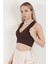 Kadın V Yaka Kalın Askılı Dokulu Crop Body Kahverengi - MS0000311 6