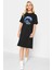 Galaktik Sörfcü Siyah Kısa Kol Diz Üstü Orta Boy Penye Elbise 1