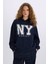 Loose Fit Kapüşonlu Baskılı Kalın Kumaş Sweatshirt E3332AXNS 1