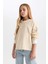 Kız Çocuk Relax Fit Bisiklet Yaka Çizgili Sweatshirt D6503A8NS 1