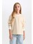 Kız Çocuk Relax Fit Bisiklet Yaka Çizgili Sweatshirt D6503A8NS 4
