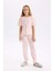 Kız Çocuk Pijama Takımı Kalp Desenli Kısa Kollu Üst Uzun Alt D8197A8NS 2