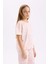 Kız Çocuk Pijama Takımı Kalp Desenli Kısa Kollu Üst Uzun Alt D8197A8NS 4