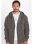 Unisex Relax Fit Rahat Kesim Pamuklu İçi Polarlı Çift Cepli Fermuarlı Gri Kapüşonlu Sweatshirt 4