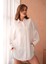 Kadın Beyaz Modal Kumaş Uzun Asimetrik Kesim Oversize Tunik Gömlek 29005 5