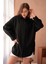 Kadın Siyah Modal Kumaş Uzun Asimetrik Kesim Oversize Tunik Gömlek 29005 3