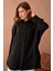 Kadın Siyah Modal Kumaş Uzun Asimetrik Kesim Oversize Tunik Gömlek 29005 5
