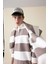 Boxy Fit Fermuarlı Dik Yaka Çizgili Sweatshirt C7045AX24AU 1
