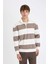 Boxy Fit Fermuarlı Dik Yaka Çizgili Sweatshirt C7045AX24AU 4
