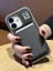 iPhone 16 Uyumlu Kamera Çerçeve Standlı Gri Karbon Deri Cüzdanlı Kılıf 1