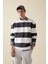 Antrasit Boxy Fit Bisiklet Yaka Çizgili Sweatshirt A9066AX24AU 1