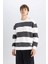 Antrasit Boxy Fit Bisiklet Yaka Çizgili Sweatshirt A9066AX24AU 4