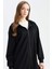 Relax Fit Kapüşonlu Basic Düz Fermuarlı Tunik Sweatshirt 1