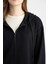 Relax Fit Kapüşonlu Basic Düz Fermuarlı Tunik Sweatshirt 5