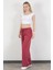 Kadın Beli Lastikli Bağcıklı Bol Paça Pantolon Bordo - 5355 1