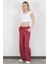 Kadın Beli Lastikli Bağcıklı Bol Paça Pantolon Bordo - 5355 2