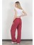 Kadın Beli Lastikli Bağcıklı Bol Paça Pantolon Bordo - 5355 3