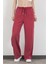 Kadın Beli Lastikli Bağcıklı Bol Paça Pantolon Bordo - 5355 4
