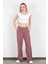 Kadın Beli Lastikli Bol Paça Cep Detaylı Pantolon Lila - 25576 2